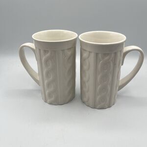 Bay Island Set of Two Cable Knit Design Coffee Mugs Tall Off White Color 2021